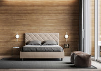 BS COM Letto matrimoniale francese contenitore imbottito 140x190 similpelle tortora