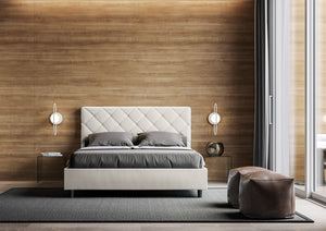 BS COM Letto matrimoniale francese contenitore imbottito 140x190 similpelle bianco