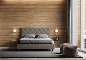 BS COM Letto matrimoniale francese contenitore imbottito 140x200 similpelle cappuccino