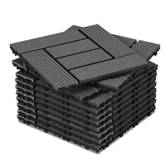 Set di lastre WPC 2 m², lastre stabili per balcone e giardino colore Roccia 30x30cm