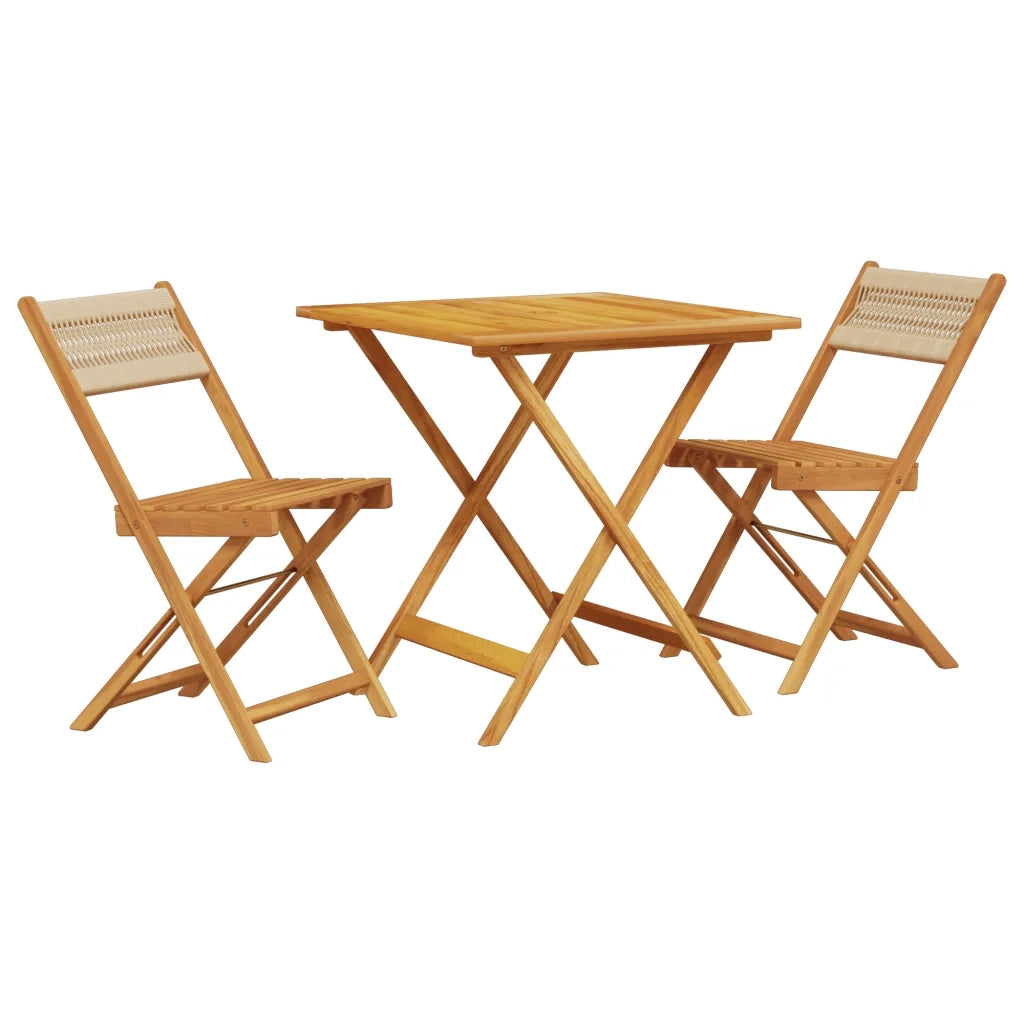 Set da Bistrot 3pz | Set Salotto da Giardino Beige in Polipropilene e Legno Massello