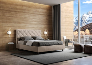 BS COM Letto matrimoniale francese senza rete imbottito 140x200 similpelle tortora