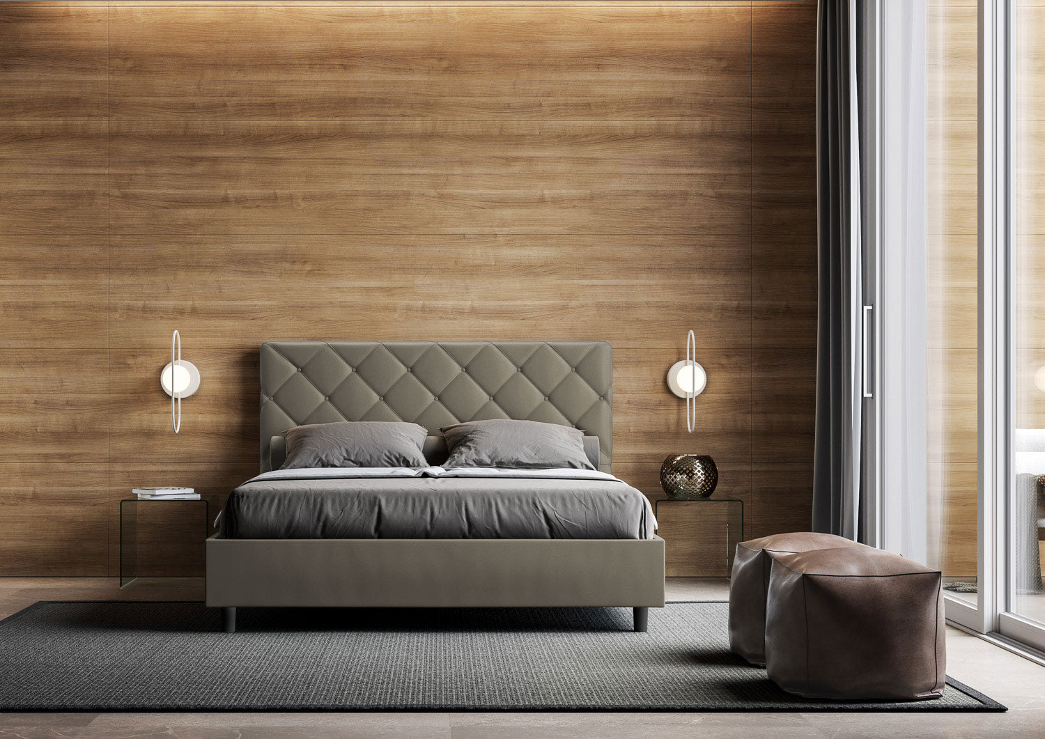 BS COM Letto matrimoniale contenitore doppia alzata imbottito 160x210 similpelle cappuccino