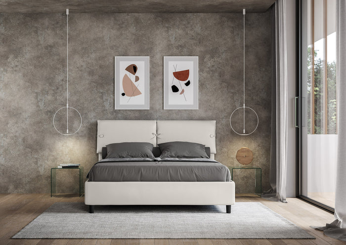 BS COM Letto matrimoniale contenitore imbottito 160x210 similpelle bianco