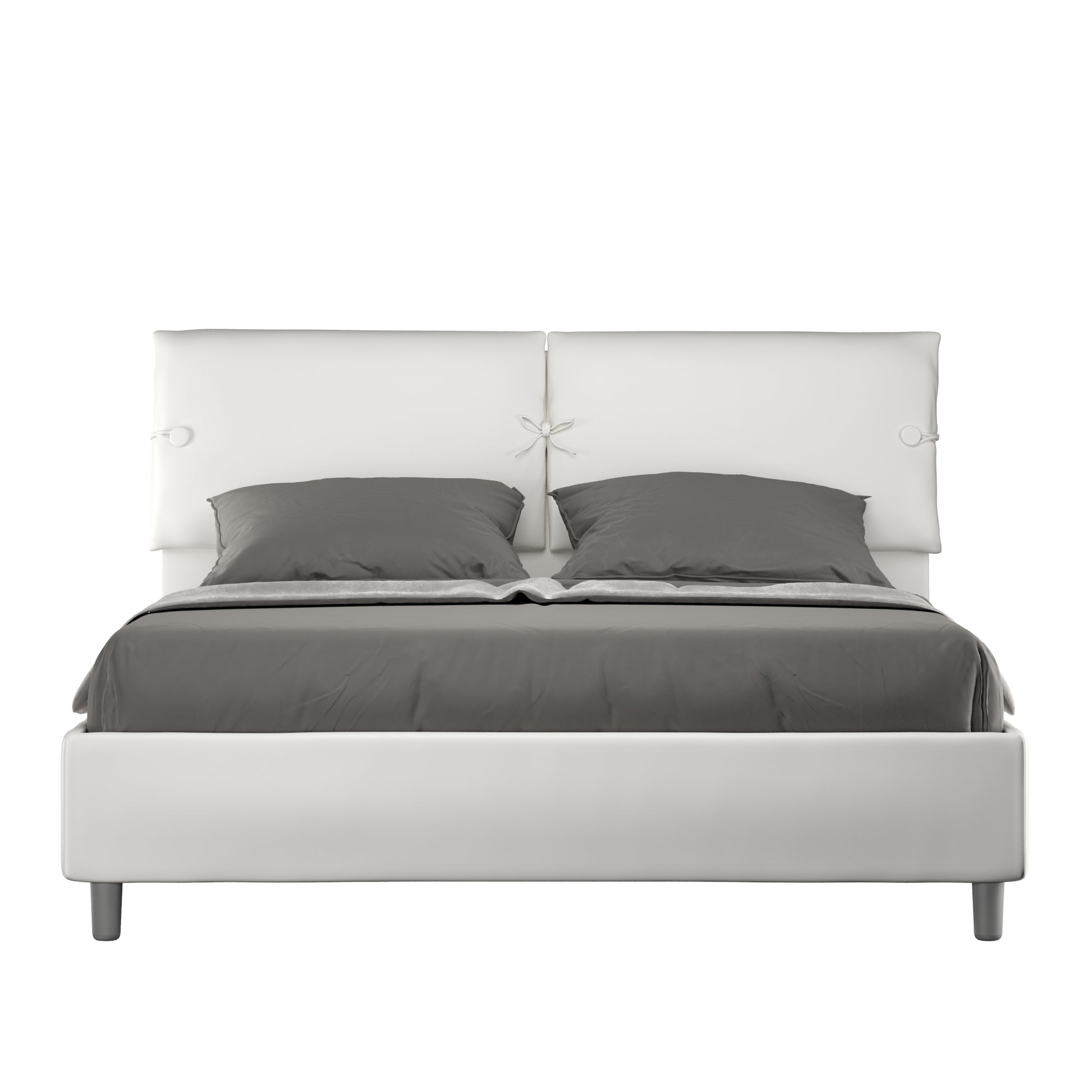 BS COM Letto matrimoniale contenitore doppia alzata imbottito 160x190 similpelle bianco