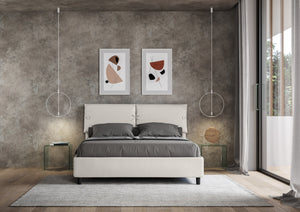 BS COM Letto matrimoniale contenitore doppia alzata imbottito 160x190 similpelle bianco