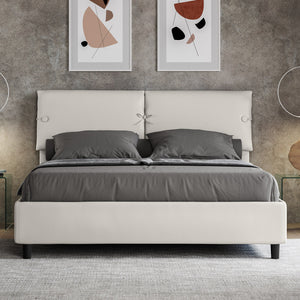 BS COM Letto matrimoniale contenitore doppia alzata imbottito 160x200 similpelle bianco