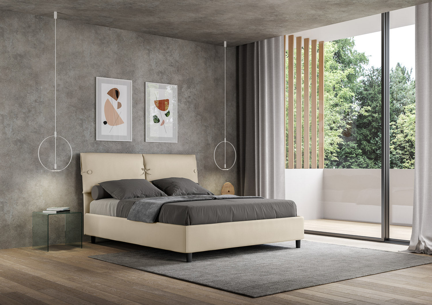 BS COM Letto matrimoniale contenitore doppia alzata imbottito 160x210 similpelle tortora