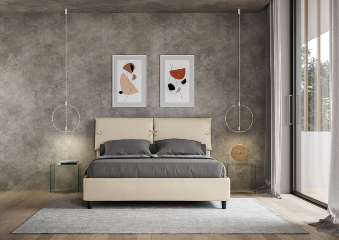 BS COM Letto matrimoniale contenitore doppia alzata imbottito 160x200 similpelle tortora