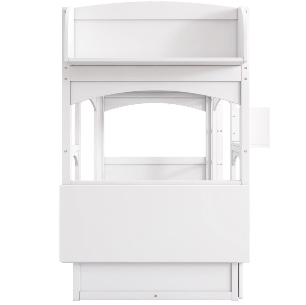 Letto a castello per bambini 90x200 cm in legno massello e MDF bianco con scrivania pieghevole e 2 cassetti