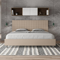BS COM Letto matrimoniale king size contenitore imbottito 200x200 similpelle tortora