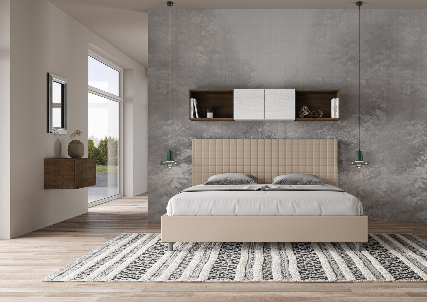 BS COM Letto matrimoniale king size contenitore imbottito 200x210 similpelle tortora