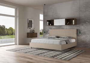 BS COM Letto matrimoniale king size contenitore imbottito 200x210 similpelle tortora