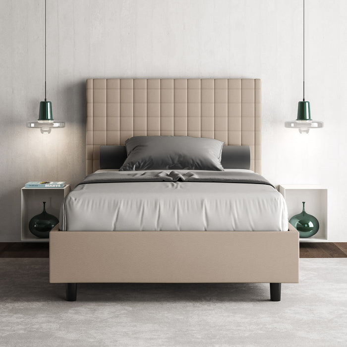 BS COM Letto una piazza e mezza contenitore imbottito 120x190 similpelle tortora