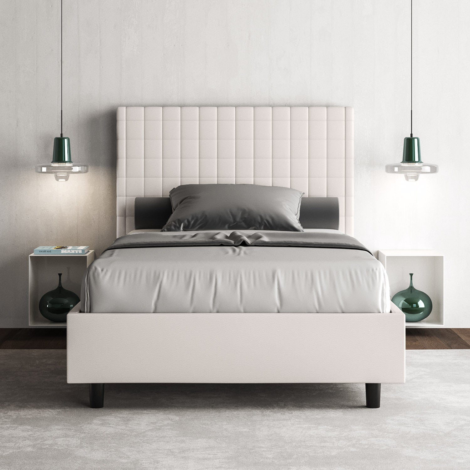 BS COM Letto una piazza e mezza contenitore imbottito 120x210 similpelle bianco