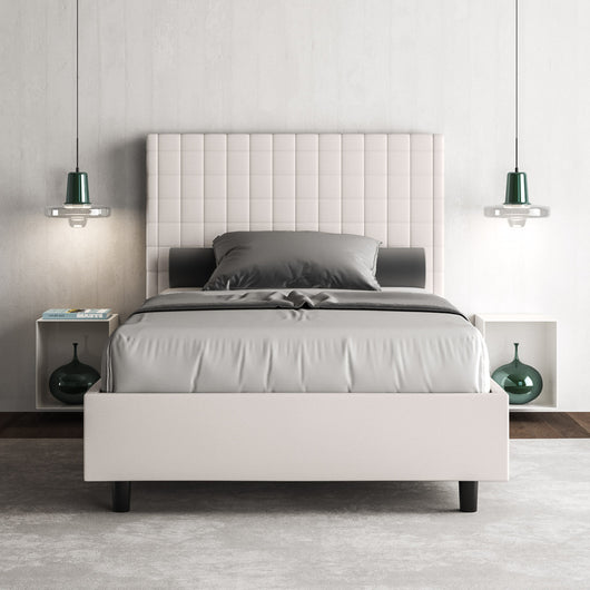 BS COM Letto una piazza e mezza contenitore imbottito 120x210 similpelle bianco