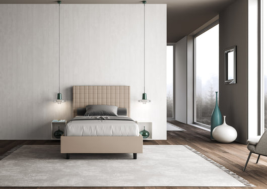 BS COM Letto una piazza e mezza contenitore imbottito 120x190 similpelle tortora