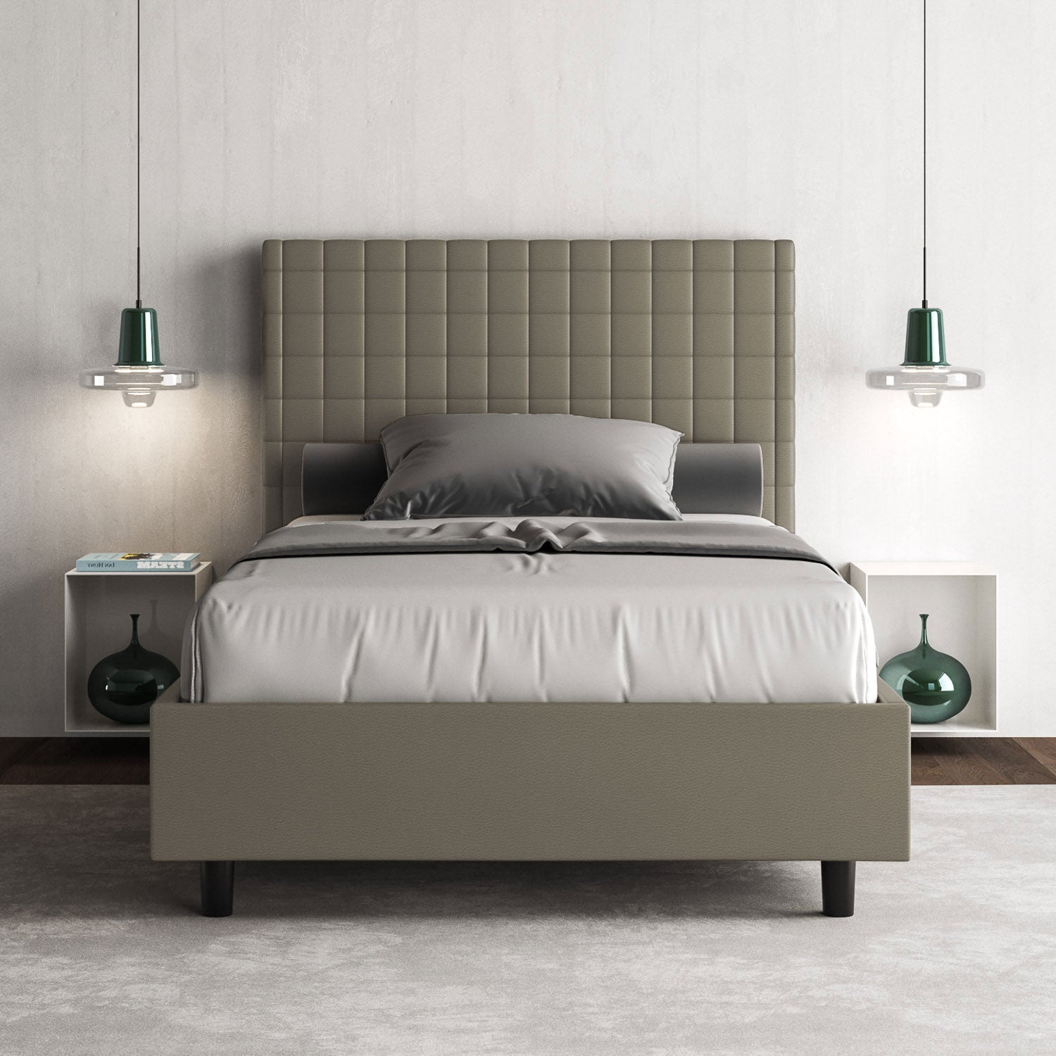 BS COM Letto una piazza e mezza contenitore imbottito 120x200 similpelle cappuccino