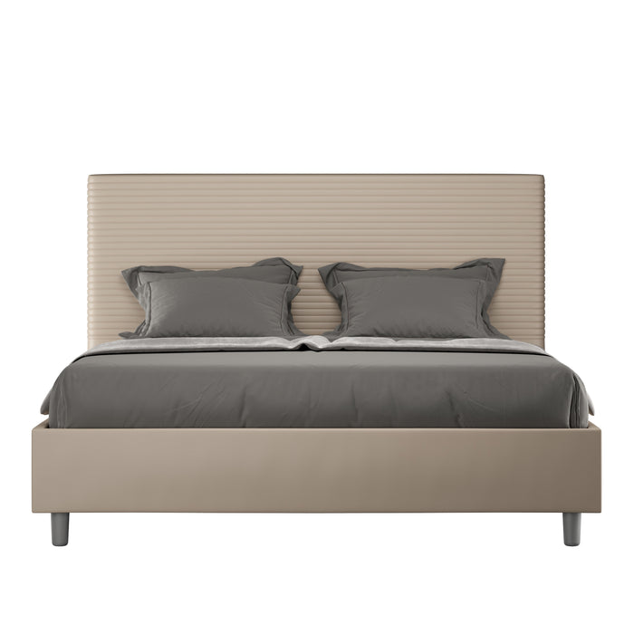 BS COM Letto matrimoniale francese senza rete imbottito 140x190 similpelle tortora