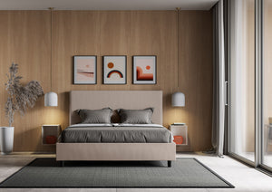 BS COM Letto matrimoniale francese senza rete imbottito 140x210 similpelle tortora