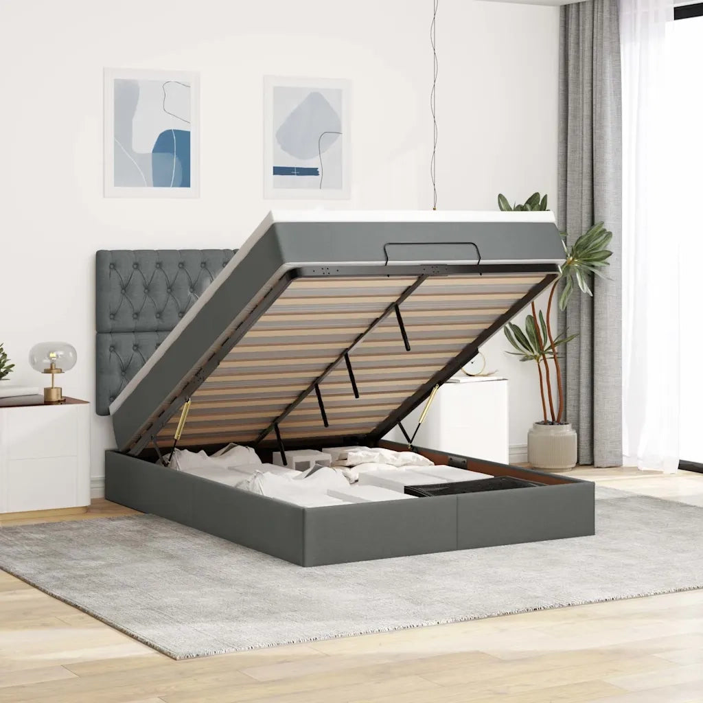 vidaXL Struttura Letto Pouf con Materasso 140x190 cm in Tessuto