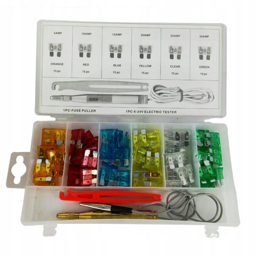 Set di Fusibili in Alluminio 5A-30A – 93 Pezzi | Tester di Tensione e Pinze Incluse