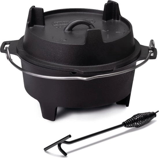 Ottica da 4 litri - pentola da fuoco stabile grazie a T-poten speciali, pentola in ghisa resistente al calore, copertura utilizzabile come pentola, DO 4 inclusa leva per sollevare il coperchio 35cm