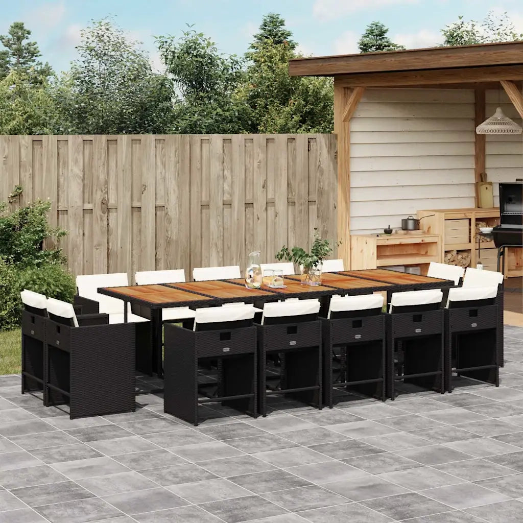 Set da Pranzo da Giardino 15 pz con Cuscini Nero in Polyrattan 3211239
