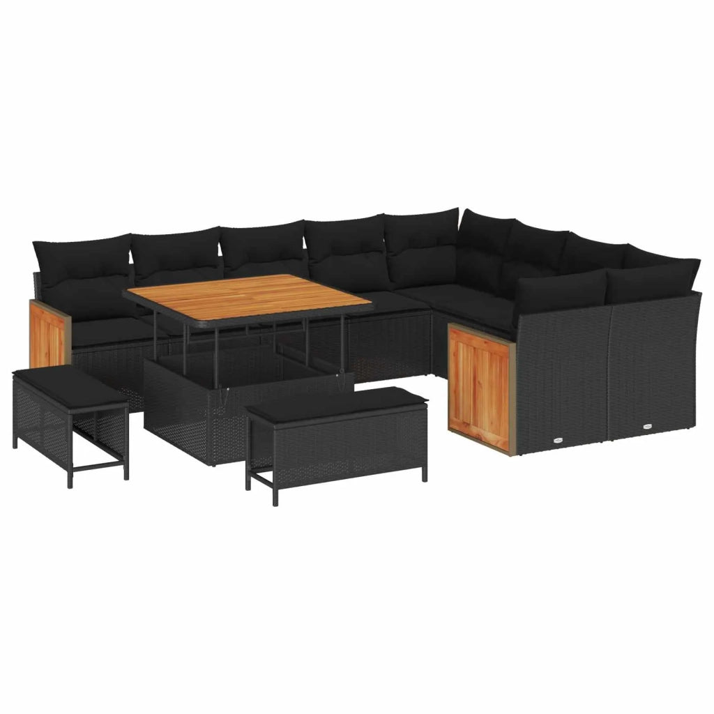 Set Divano da Giardino con cuscino 13 pcs Nero polyrattan