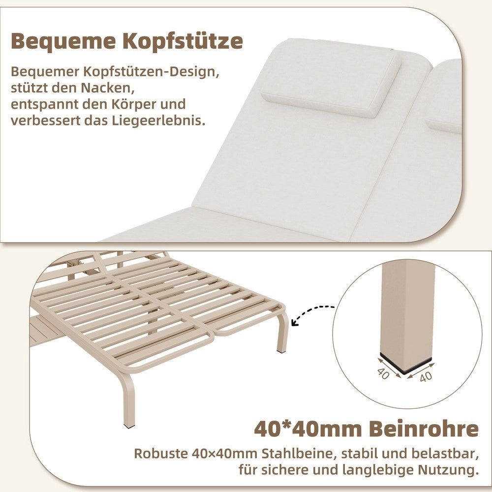Lettino Prendisole da Giardino con Tavolo e Poggiatesta ¨C Xylo ¨C Beige