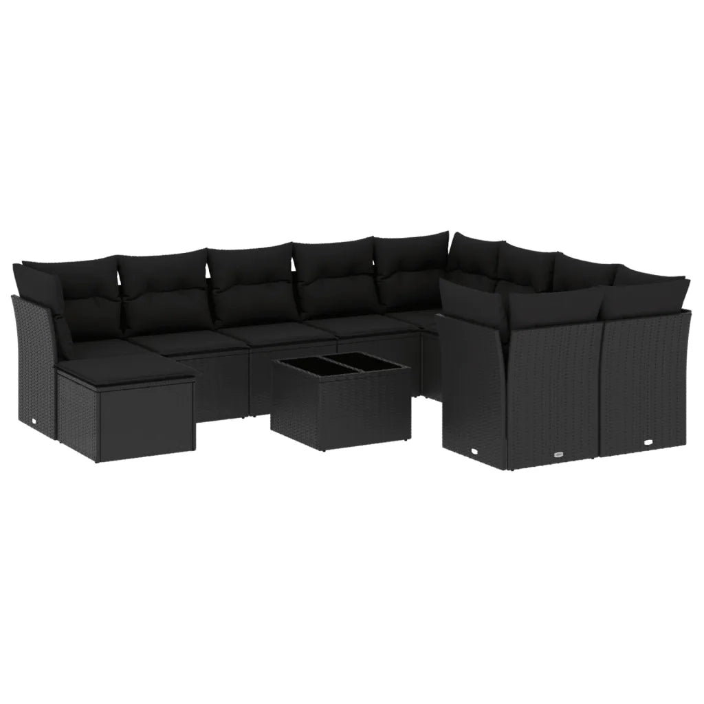 Set Divani da Giardino 11 pz con Cuscini in Polyrattan Nero
