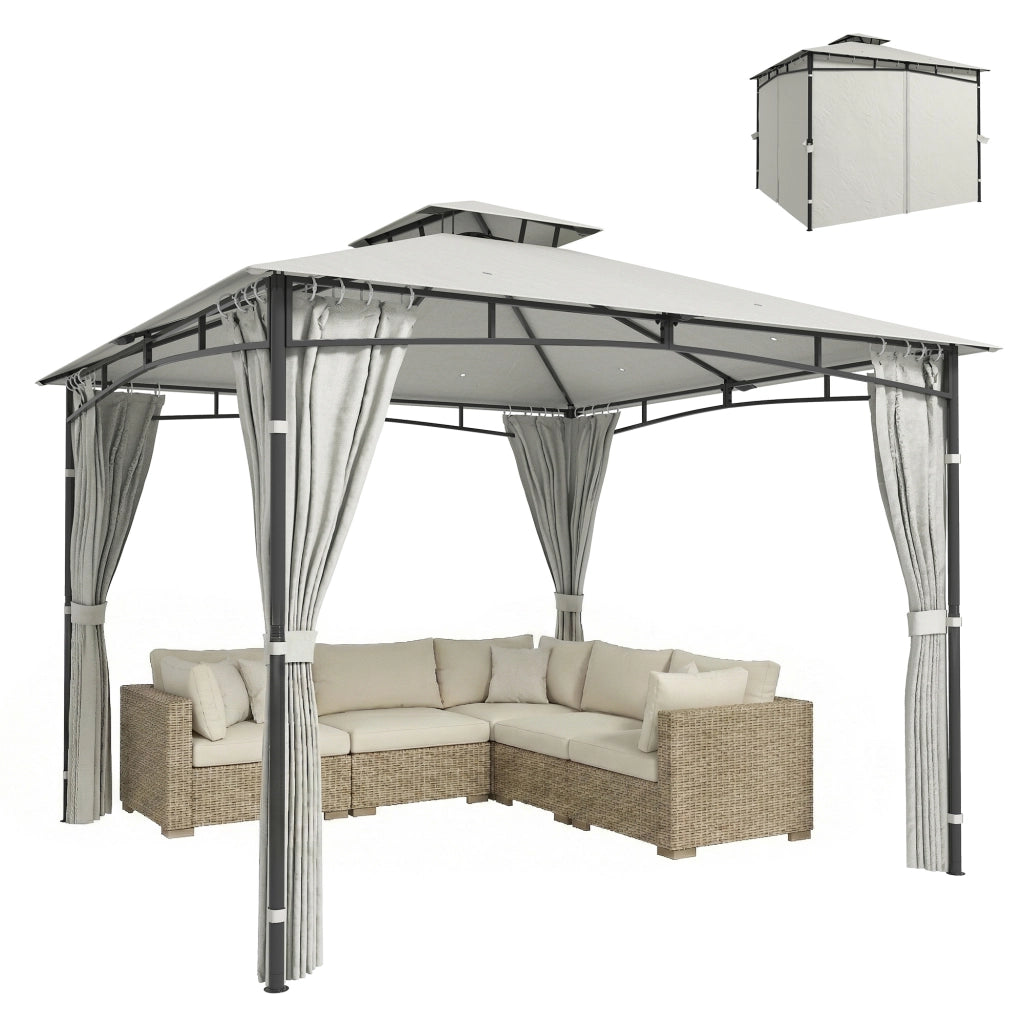 Gazebo da Giardino ¨C zephmum ¨C Doppio Tetto Retrattile UV50+ Impermeabile 3x3m Crema