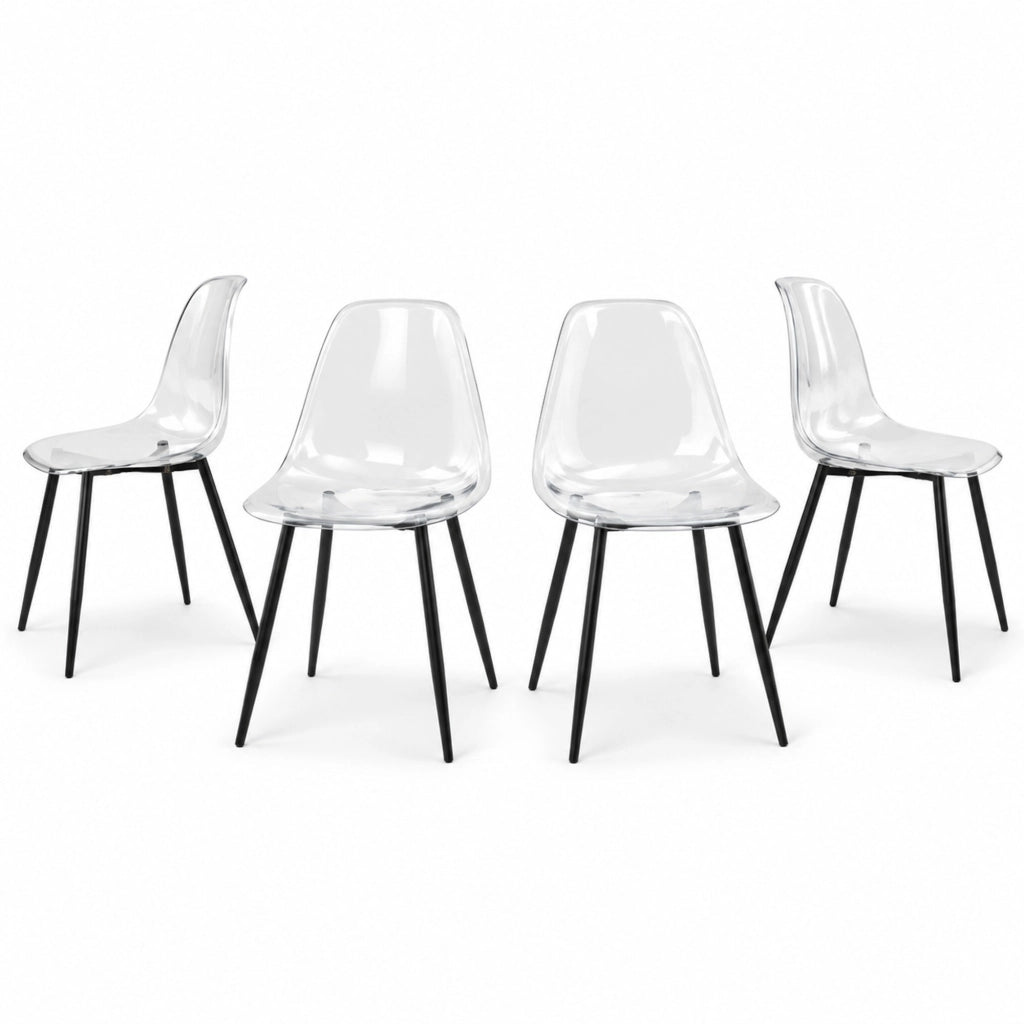 Set di 4 sedie da pranzo trasparenti con gambe nere