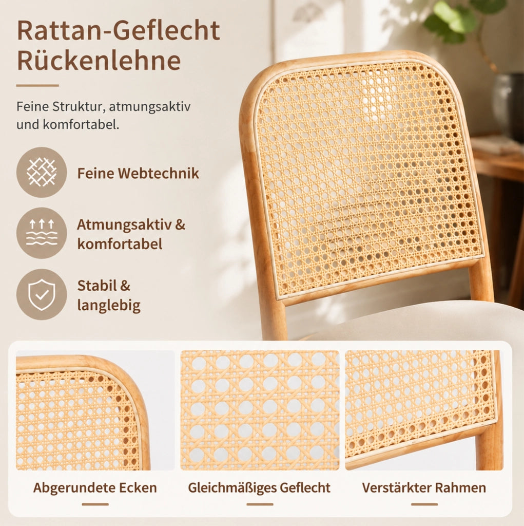 Set di 2 sedie da pranzo in legno massello e rattan