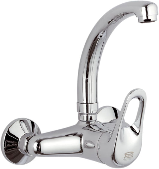 Rubinetto per lavello a muro con leva frontale e bocca alta girevole modello corto - serie kisss