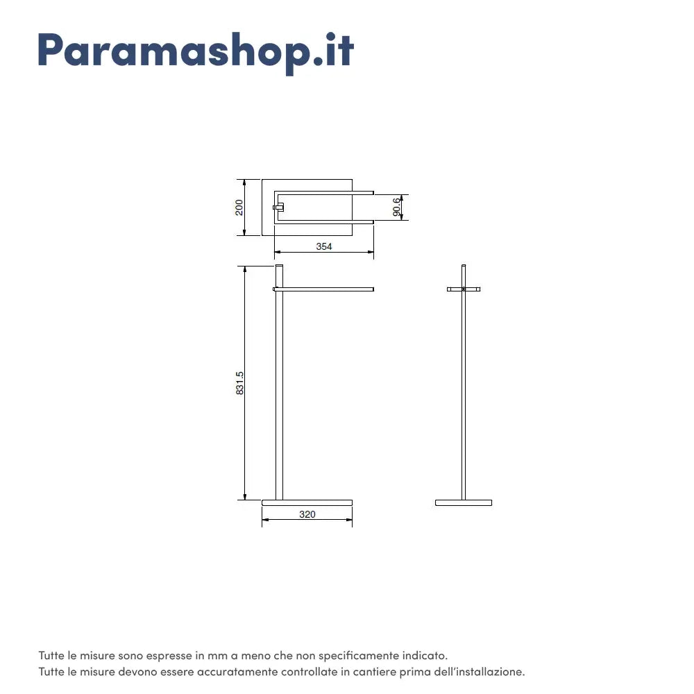 Piantana portasciugamani in acciaio tortora e base MDF