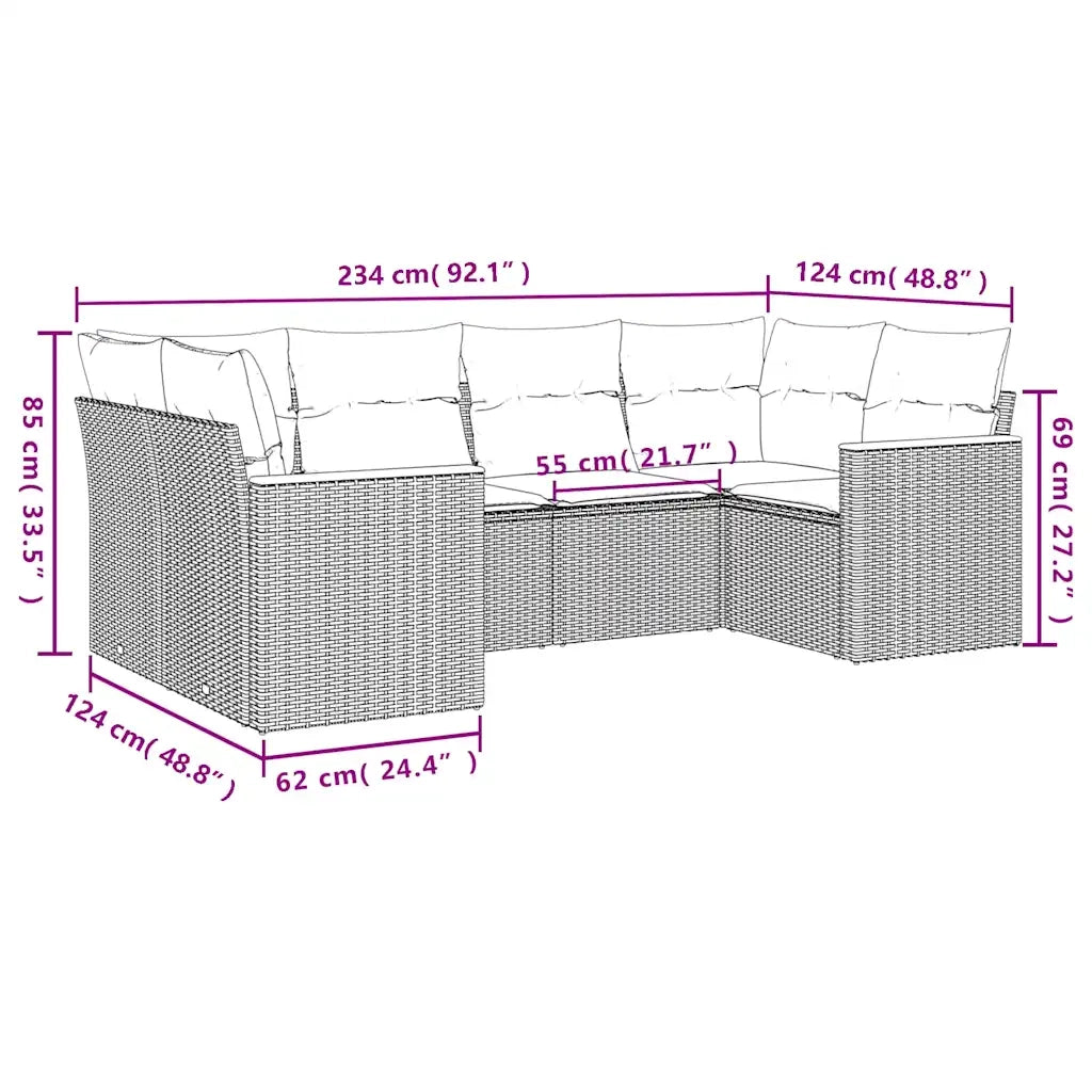 Set Divano da Giardino 6 pz con Cuscini Nero in Polyrattan 3258660