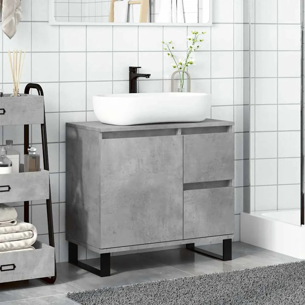 Armadietto da Bagno Grigio Cemento 65x33x60cm in Truciolato