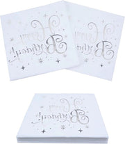 Servette per compleanno - 60 servette compleanno bianco argento - servette di carta 33 x 33 cm - decorazione di festa per uomini donne bambine