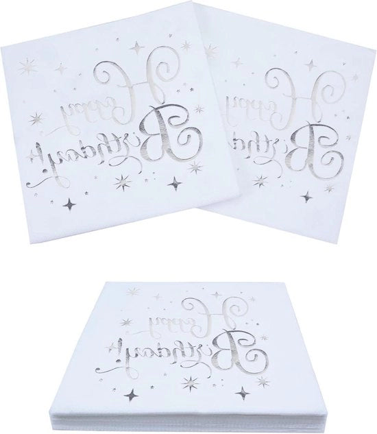 Servette per compleanno - 60 servette compleanno bianco argento - servette di carta 33 x 33 cm - decorazione di festa per uomini donne bambine