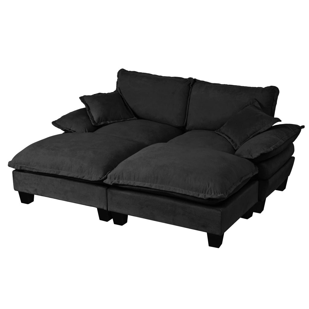 Divano modulare angolare con 2 ottomane mobili e 2 cuscini; schiuma ad alta densita; in chenille nero 194×151×90 cm
