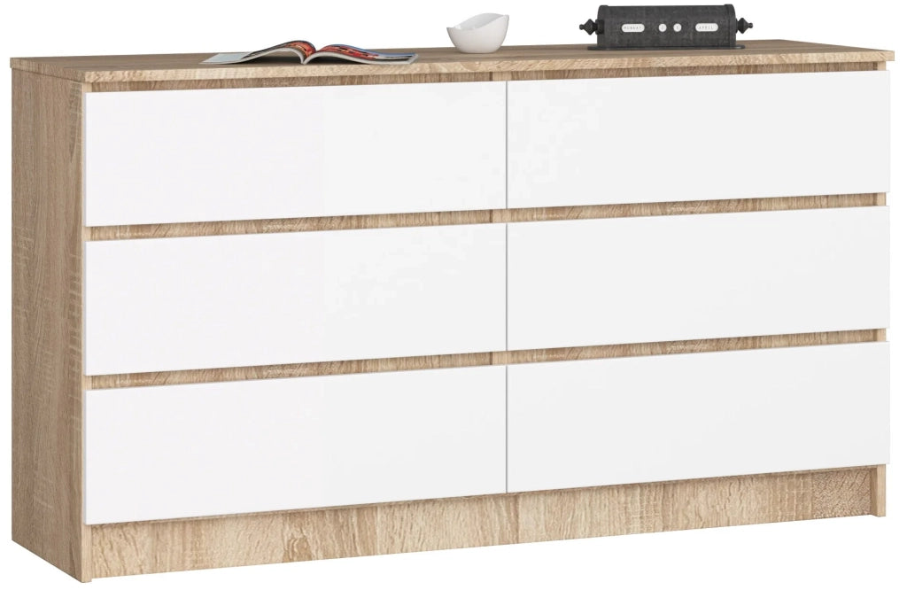 Cassettiera AKORD K140 Sonoma Quercia 138 cm 6 cassetti inserto frontale Bianco 138x40x77 cm