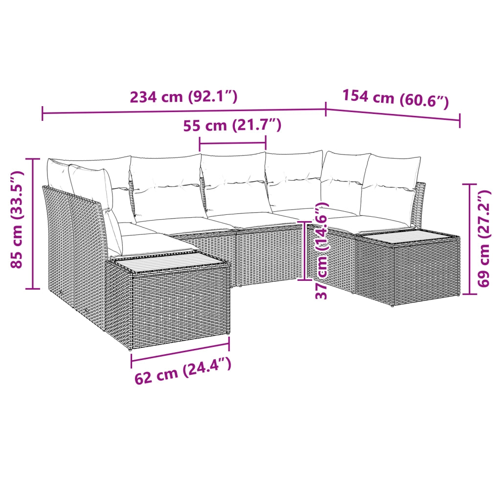 Set divano da giardino da 6 pezzi con cuscini grigi in rattan poliattico