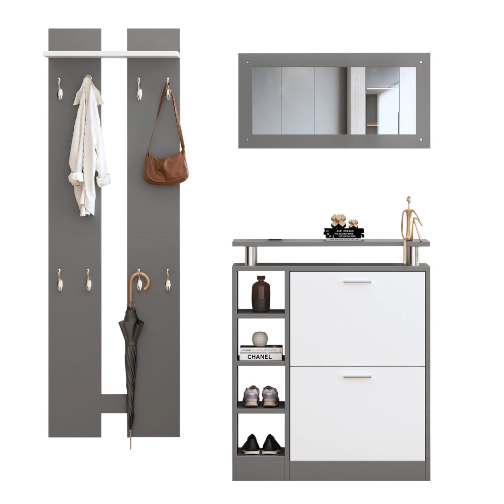 Set Guardaroba Ingresso da Parete 80×25×96;5 cm Grigio Antracite con Specchio; Scarpiera e Pannelli Appendiabiti