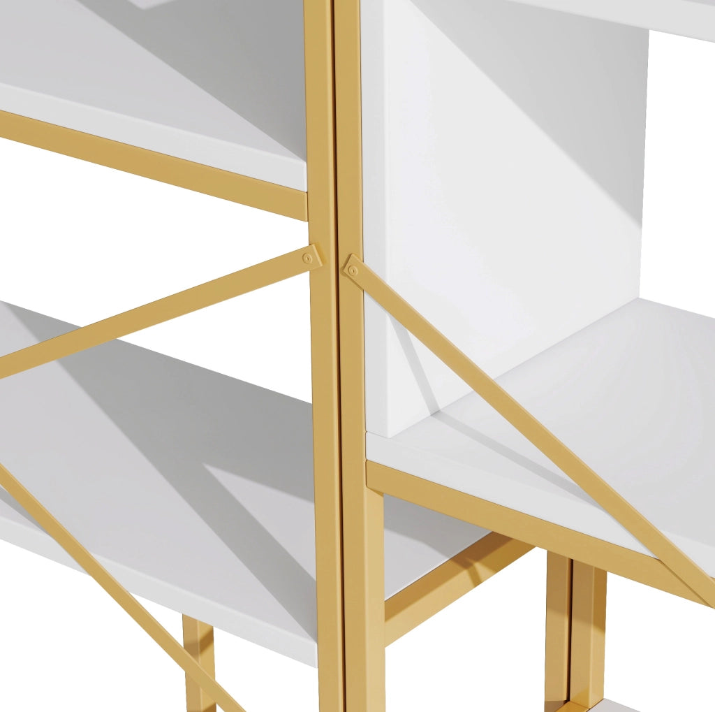 Libreria 160x29，5x180 cm in MDF e metallo oro e bianco