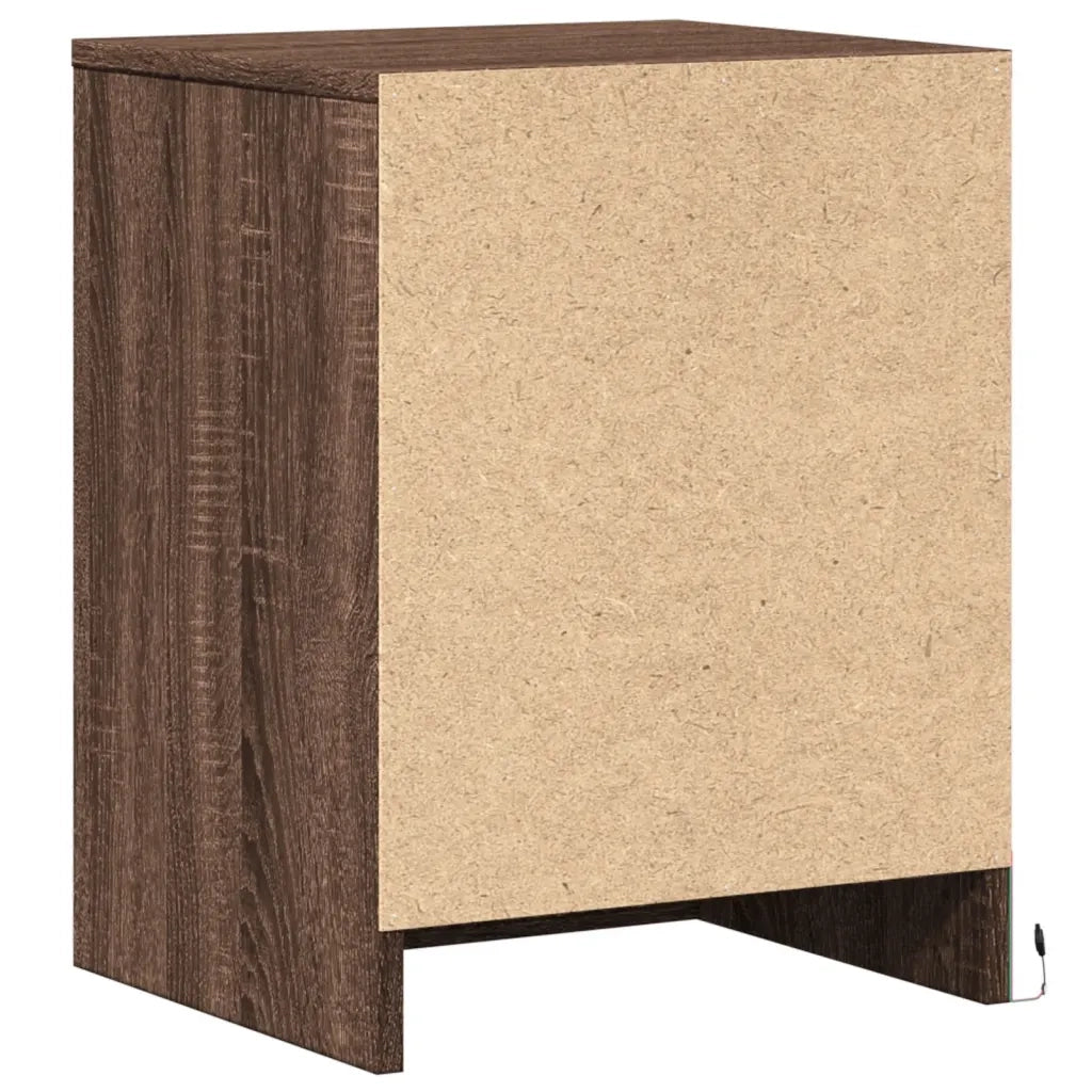 vidaXL Comodini con Luci LED 2pz Rovere Marrone in Legno Multistrato