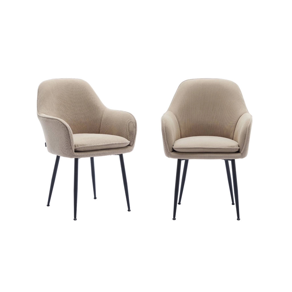 Set 2 poltrone in velluto a coste con gambe in metallo, beige