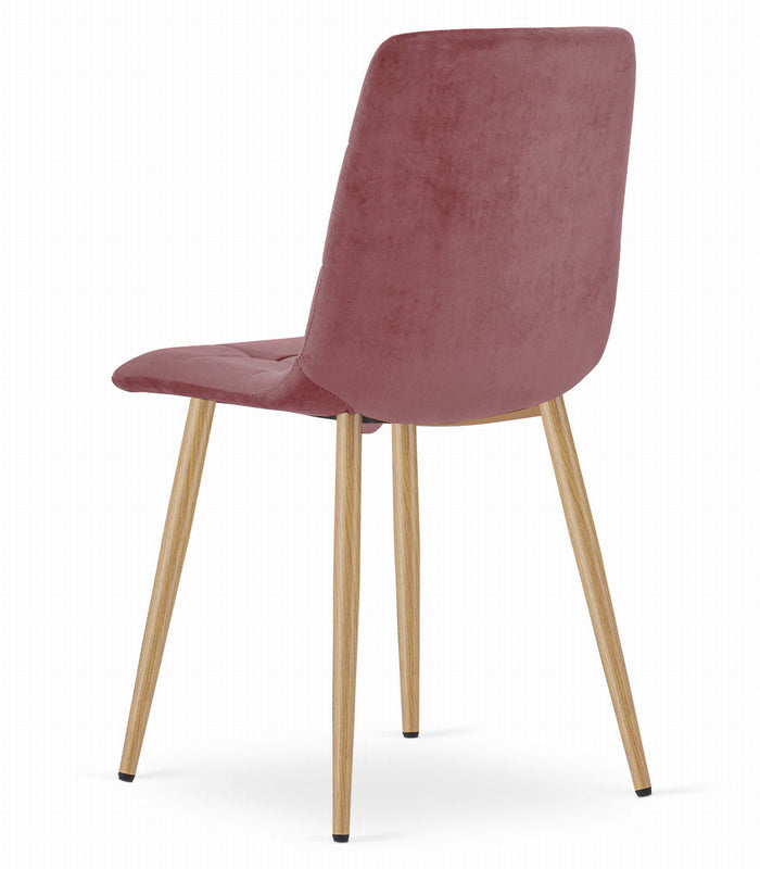Sedia Valora PYRA in velluto rosa con gambe in legno, design moderno x2
