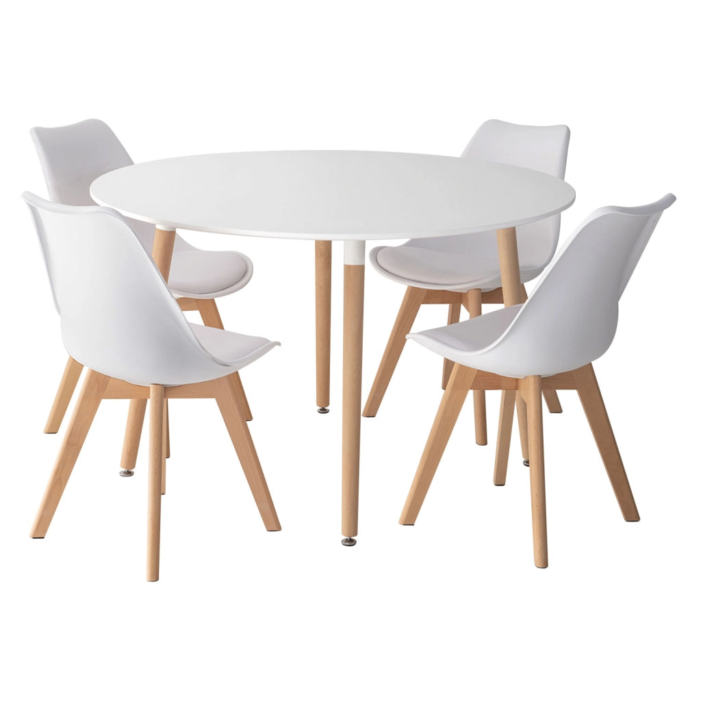 Tavolo rotondo MARTHA 120 cm e 4 sedie NORA bianche