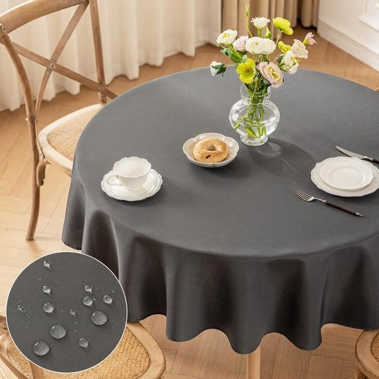 Tavolo Coperto Rond in Telaio Donkergrijs, Φ140cm Coperture per Tavolo Lavabili Coperture per Tavolo in Poliestere, Leggermente Impermeabili con Effetto Lotus, Resistenti ai Graffi per un Utilizzo Domestico, Matrimoni, Feste e Celebrazioni